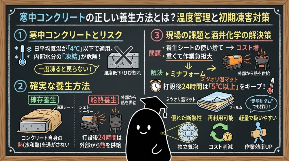 寒中コンクリートの正しい養生方法解説まとめ画像